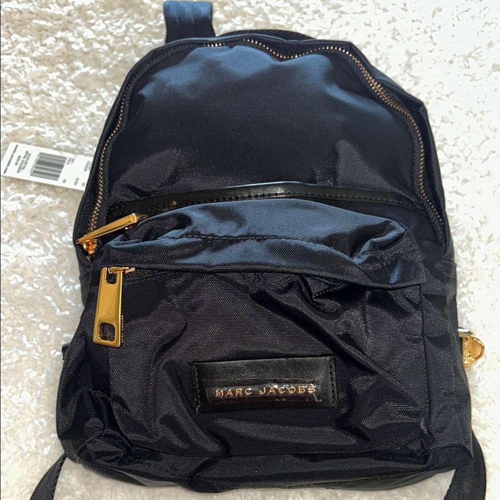 NWT Small Marc Jacobs Black Backpack with Gold Zippers and Classic Design